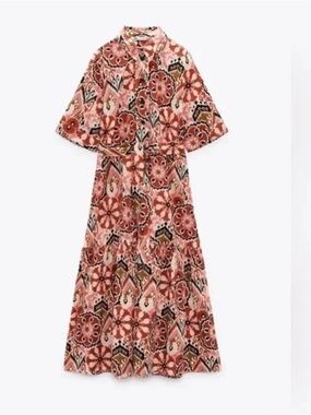 Zara Alessi midi dress boho chic beach vacation modest sz M